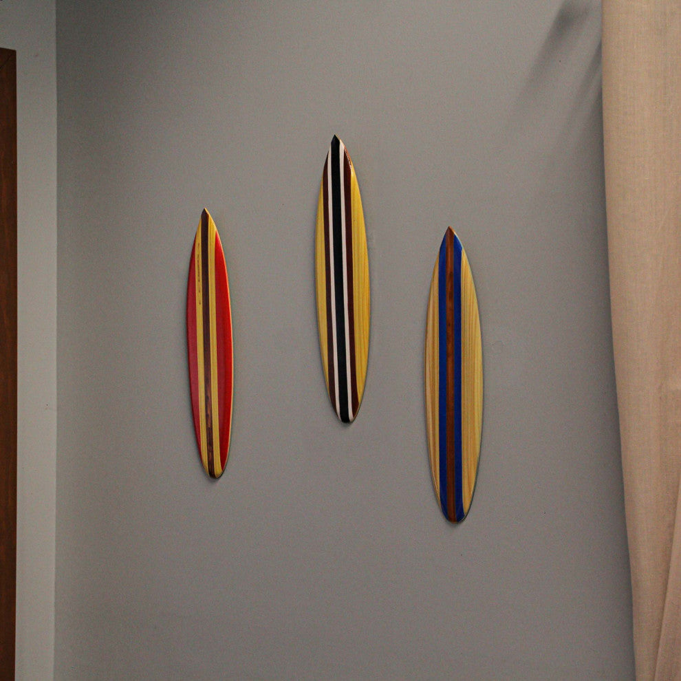 Set of 6 Handcrafted Wood Surfboard Wall Sculptures Beach-Themed Home Decor