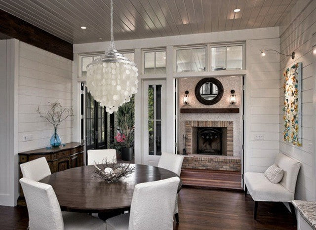 Round Chandelier With Capiz Shells, White