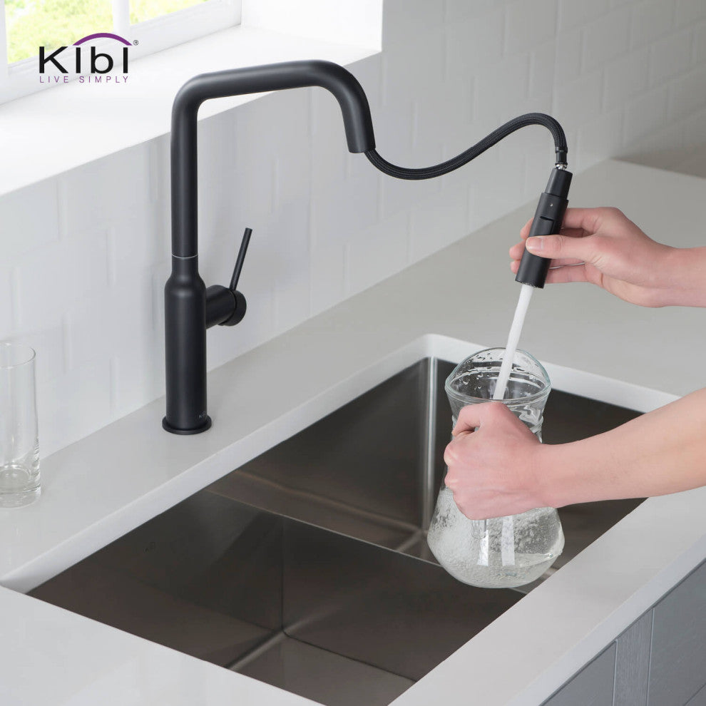 Macon Single Handle Pull Down Kitchen Faucet, Matte Black, W/ Soap Dispenser