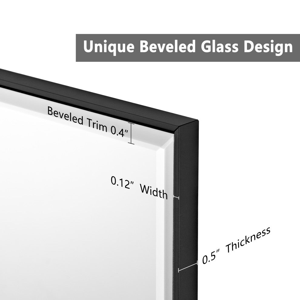 Rectangle Aluminum Framed Wall Mounted Mirror With Beveled Edge, Black, 30"x36"