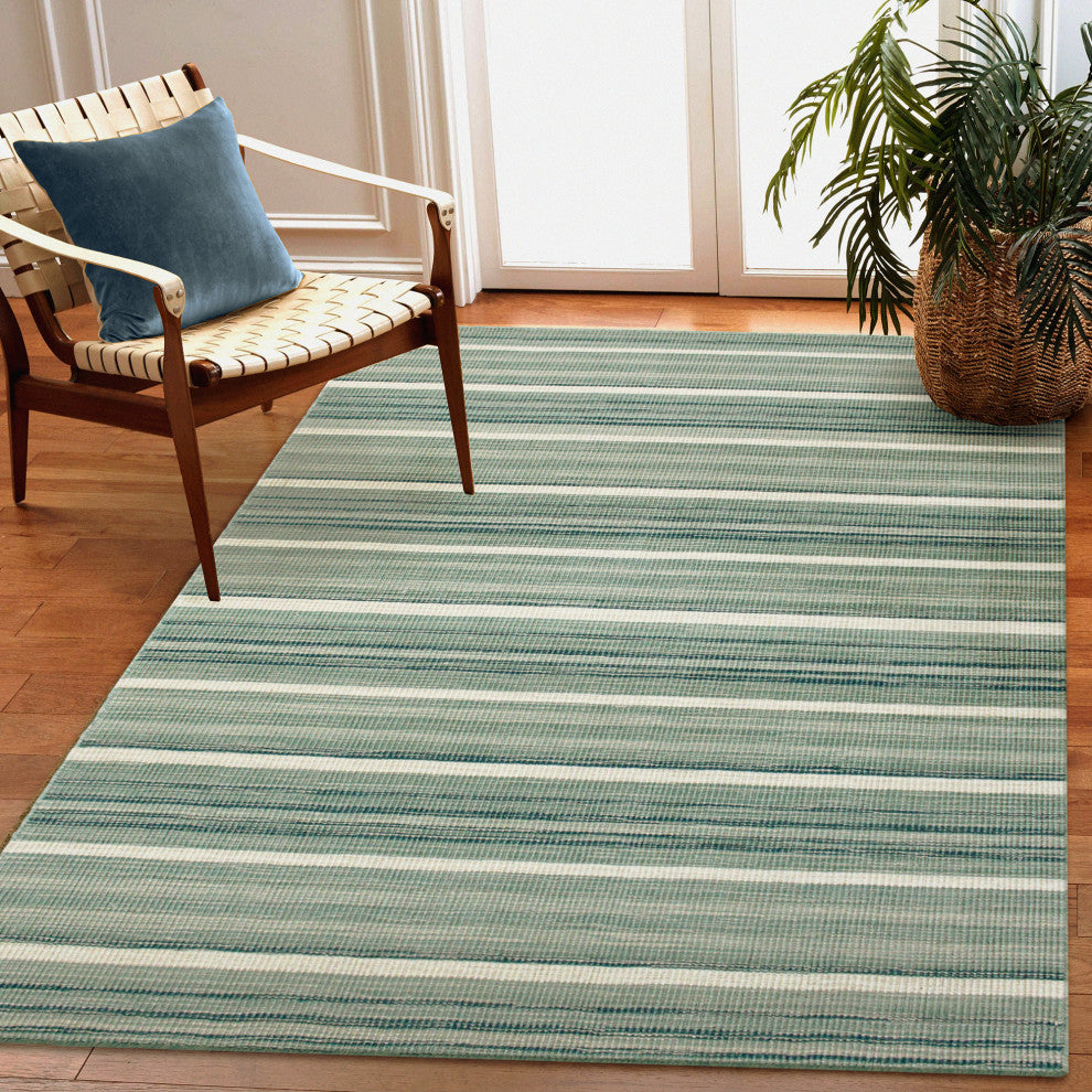 Aruba Faded Stripe Indoor Rug, Aqua, 5'x7'6"
