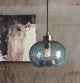 Mini Pendant Light Handblown, Light Blue, 6"x9", Brushed Brass