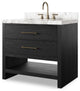 Anthem Single Vanity 36", Carrara Marble, Black Wash Oak Veneer, Brushed Brass