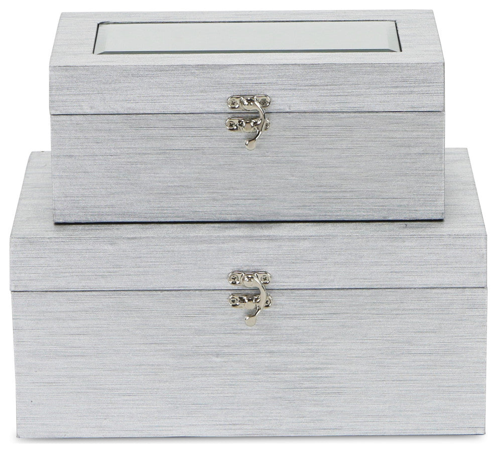 Shimmer Mirror Boxes, Set of 2, Silver