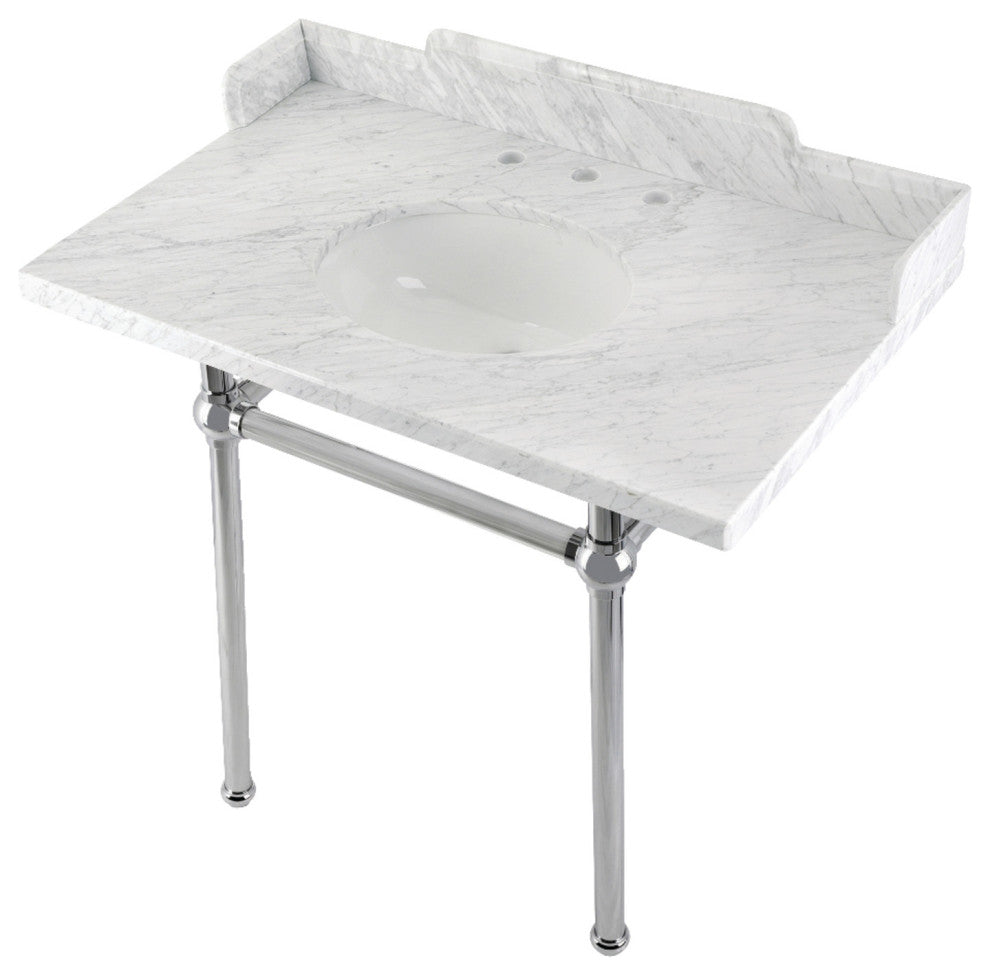 Kingston Brass LMS36MB1 36" Carrara Marble Console Sink, Legs