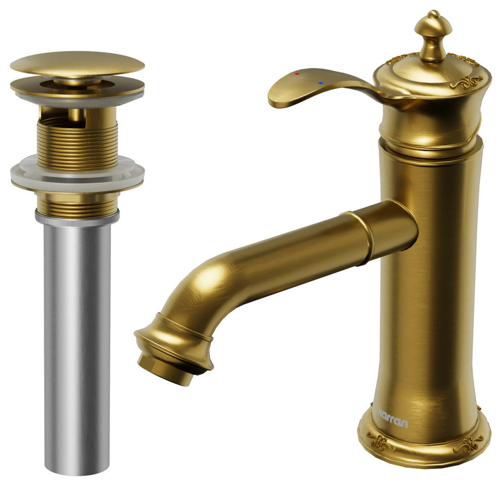 Karran 1-Handle 1-Hole Bathroom Faucet With Pop-up Drain, Gold