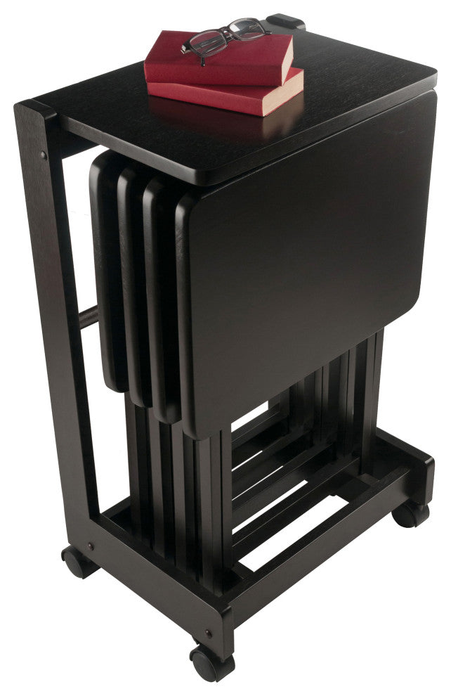 Brienda 5-Pc Snack Table Set with Flip Top Mobile Stand, Coffee