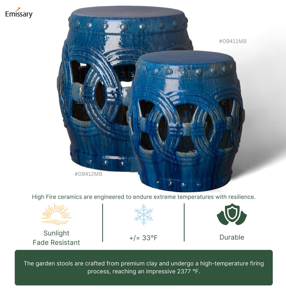 Eternity Marine Blue Round Ceramic 19" Garden Stool