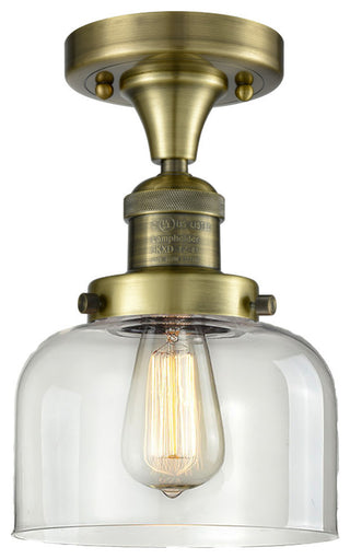 1-Light Large Bell 8" Flush Mount, Antique Brass, Glass: Clear