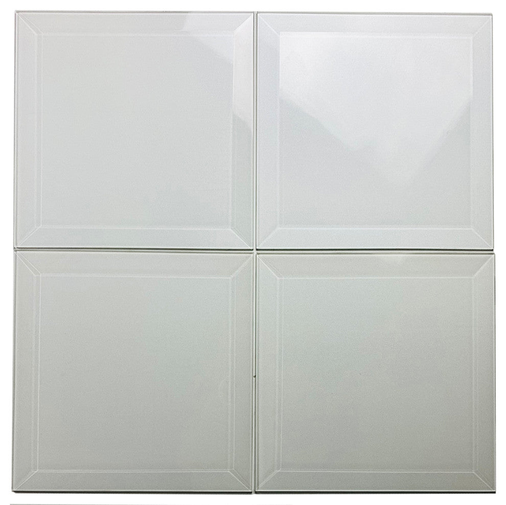 Frosted Elegance 8"x8" Beveled Glass Wall Tile,Glossy White, Piece