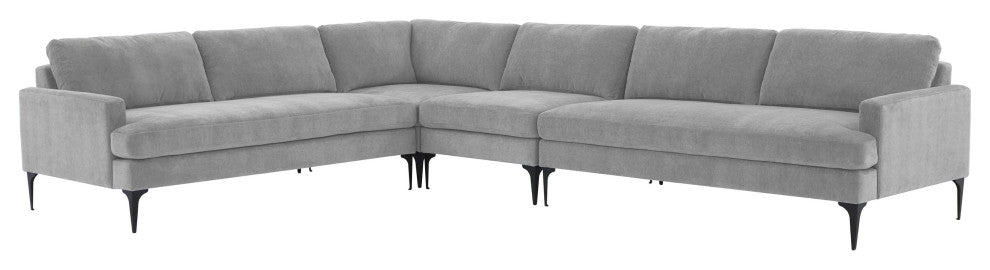 Serena Gray Velvet Large L-Sectional With Black Legs