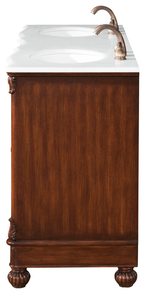 48" Single Bathroom Vanity, Teak Color With ivory white engineered marble, 60