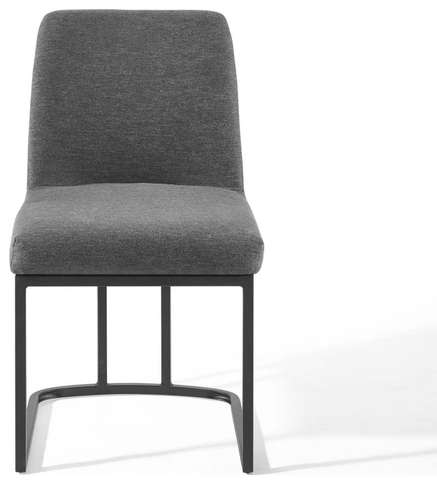 Amplify Sled Base Upholstered Fabric Dining Side Chair-Black Charcoal