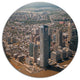 Aerial View Of City From Helicopter, Cityscape Round Metal Artwork, 38"