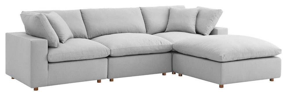 Commix Down Filled Overstuffed 4-Piece Sectional Sofa Set, Light Gray