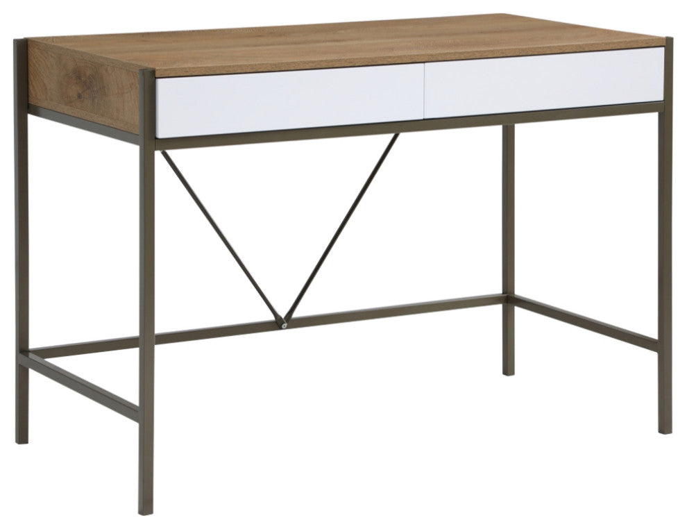 Loft Lyfe Anisa Desk, 2 Storage Drawers, Natural/Bronze