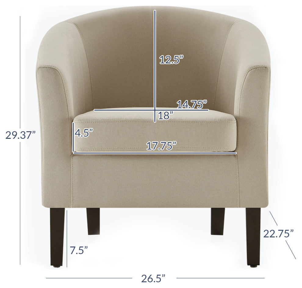 Modern Club Chair Barrel Design, Beige