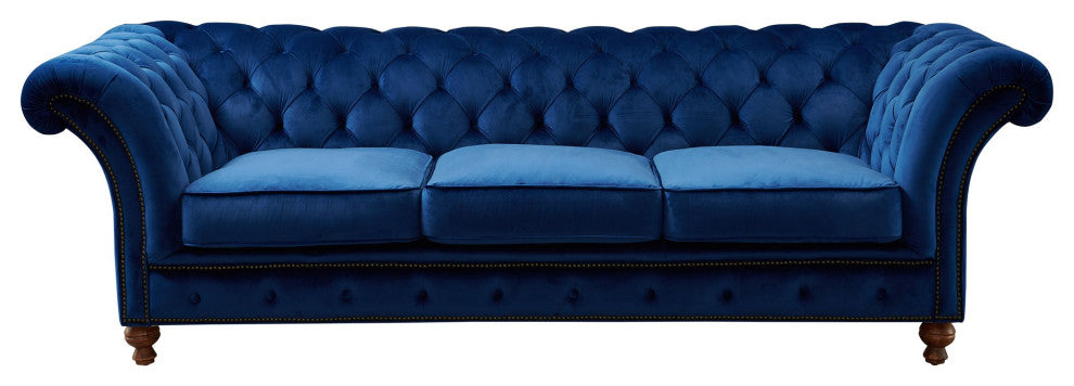 Peyton Sloped Arm Chesterfield Sofa Blue Velvet
