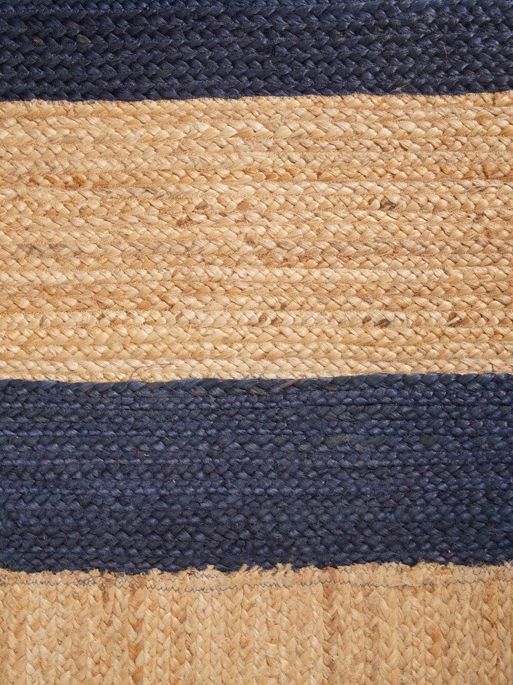 Hand Woven Jute Area Rug Contemporary Beige Blue, [Rectangle] 3'x5'