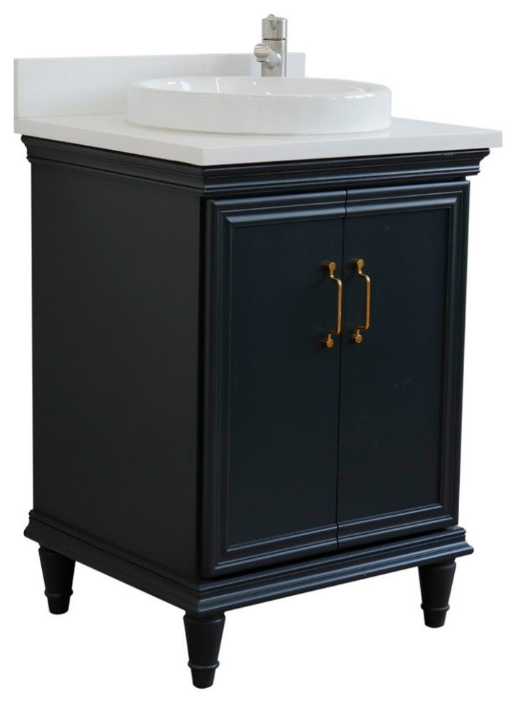25" Single Vanity, Dark Gray Finish With Engineered Stone Top And Round Sink