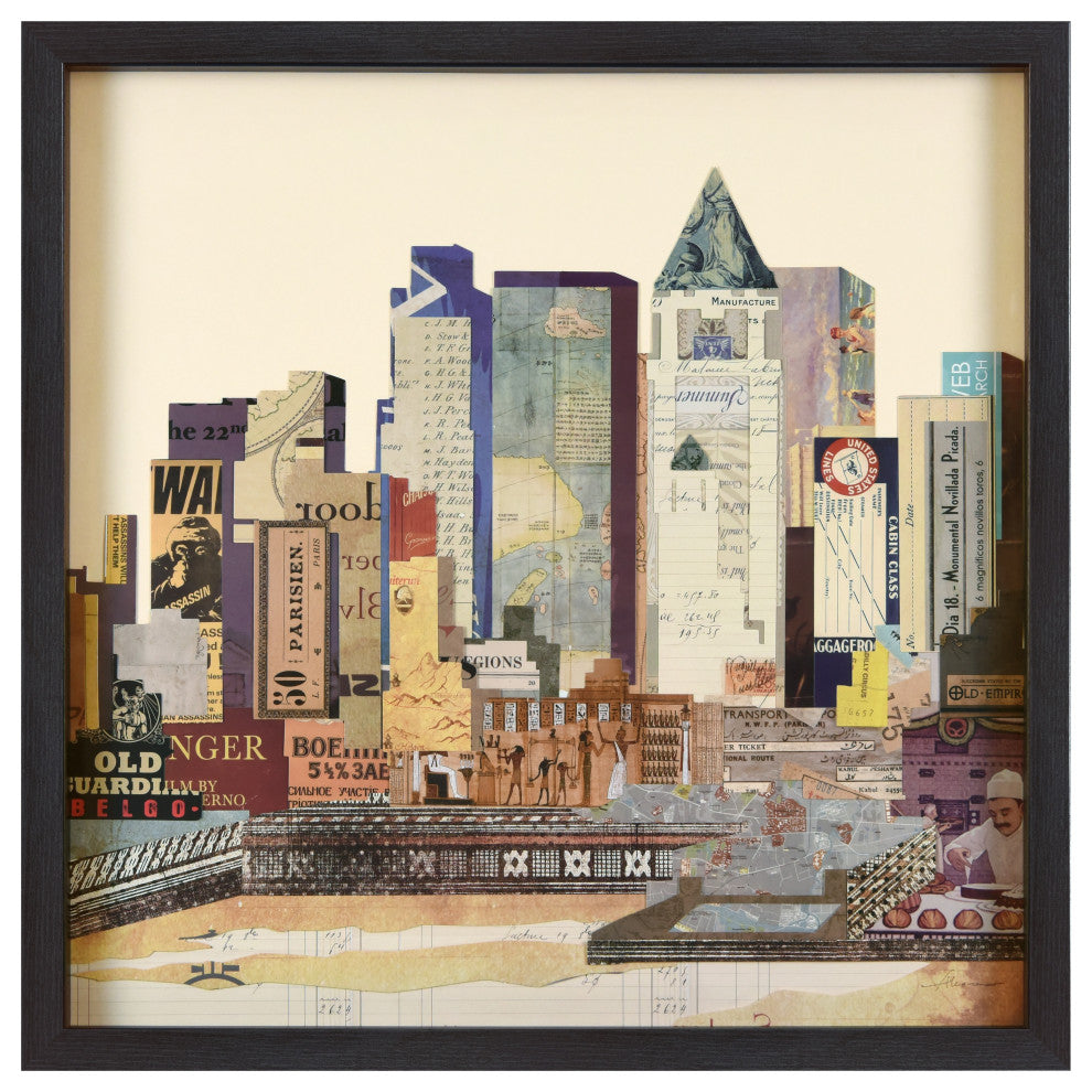 New York City Skyline Dimensional Collage Framed Wall Art Under Glass Art