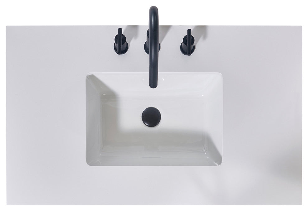 Edolo Engineered Stone Vanity Top, Snow White Apron With White Sink, 36"