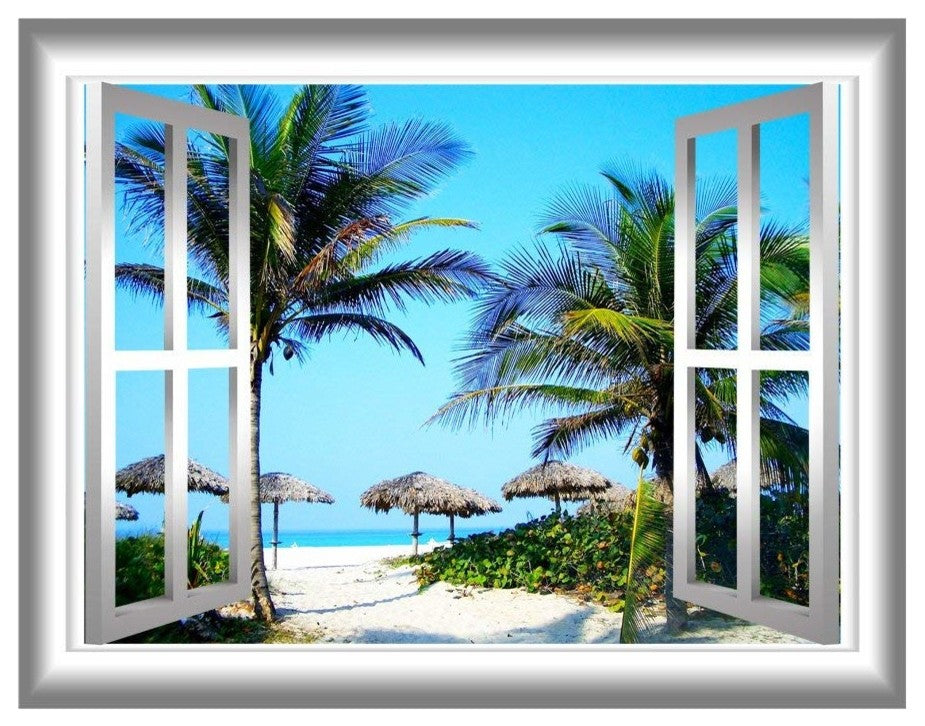 VWAQ 3D Beach Wall Decal, 18"x22"