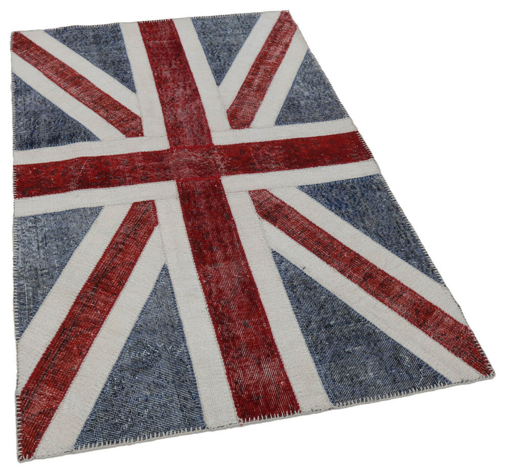 Rug N Carpet - Handwoven Oriental 4' 0'' x 6' 0'' Flag Patchwork Rug