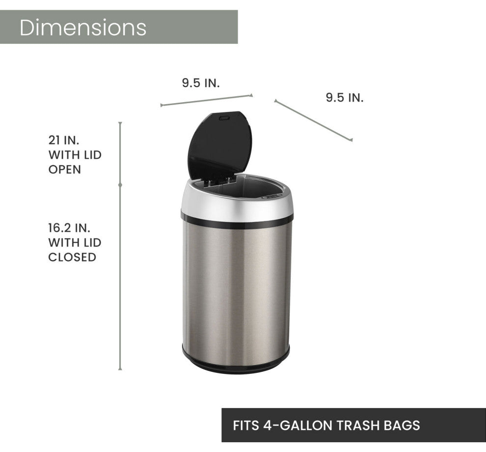 12-Liter / 3.1-Gallon Trash Can With Sensor Lid, Stainless Steel