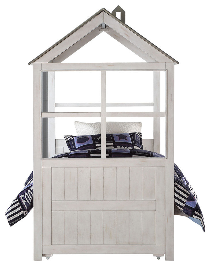 ACME Tree House II Twin Bed, Weathered White and Washed Gray