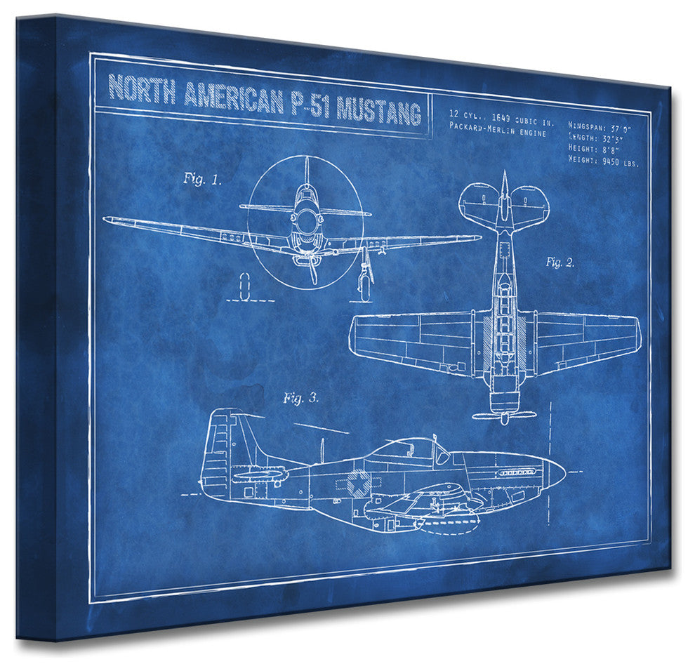 Canvas Art ''American P-51 Blueprint'' by Dorothea Taylor, 16x20