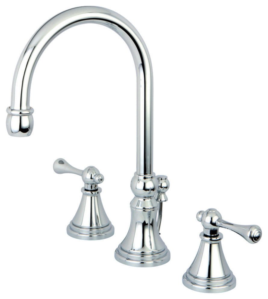 Kingston Brass Widespread Bathroom Faucet With Brass Pop-Up, Polished Chrome
