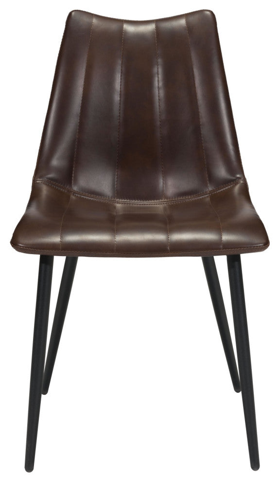 Dining Chair, Set of 2, Faux Vinyl Leather, Steel, Brown, Kitchen Cafe Bistro
