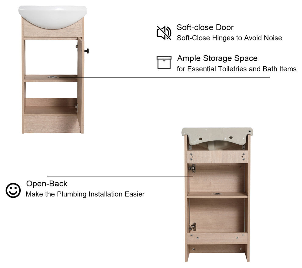 18 inch Wood Wall-Mounted Bathroom Vanity Set with Integrated Ceramic Sink