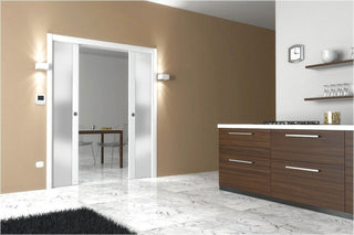 Double Pocket Door 64 x 80 Glass | Planum 4114 White Silk | Frames Pulls