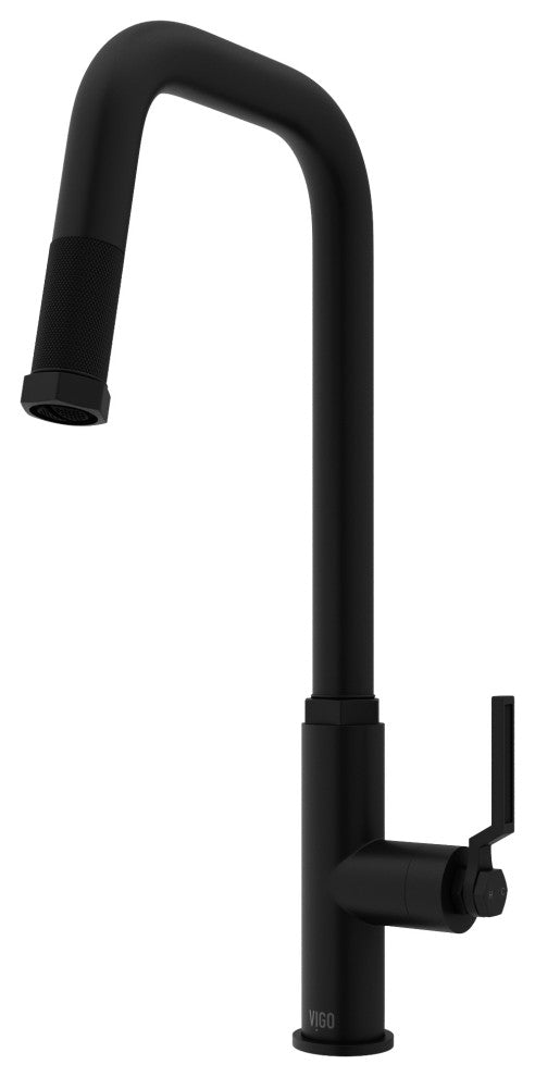 VIGO Hart Angular 18" H Single Handle Pull-Down Kitchen Faucet, Matte Black, Without Extras