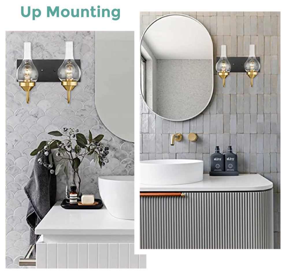 2-Lights farmhouse bathroom vanity Metal bathroom lights over mirror black