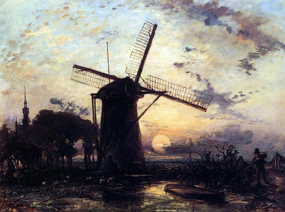 Johan Barthold Jongkind Boatman by a Windmill at Sundown Gallery Wrapped Canvas