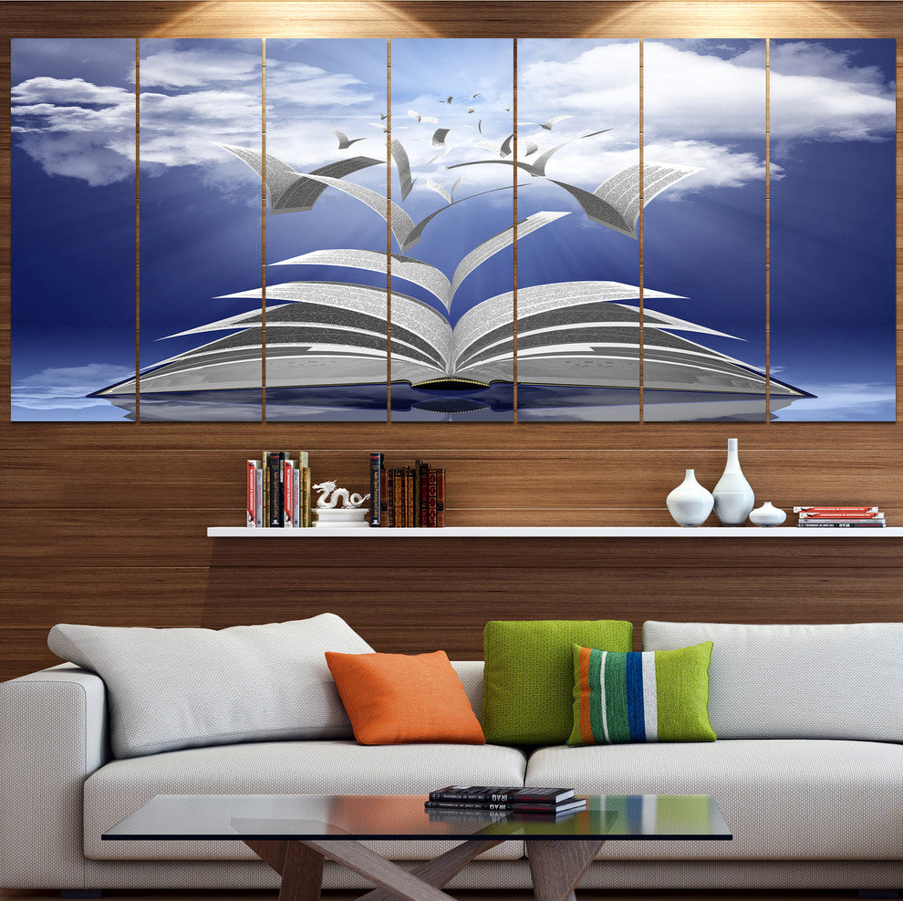 Book Pages Skyward, Abstract Canvas Art Print, 83"x32", 7 Panels
