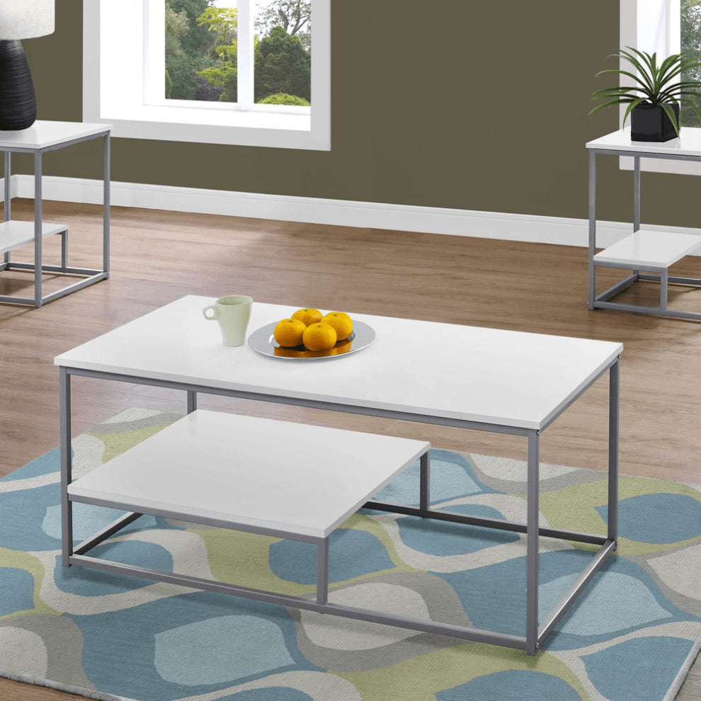 White Silver Metal Table Set - 3Pcs Set