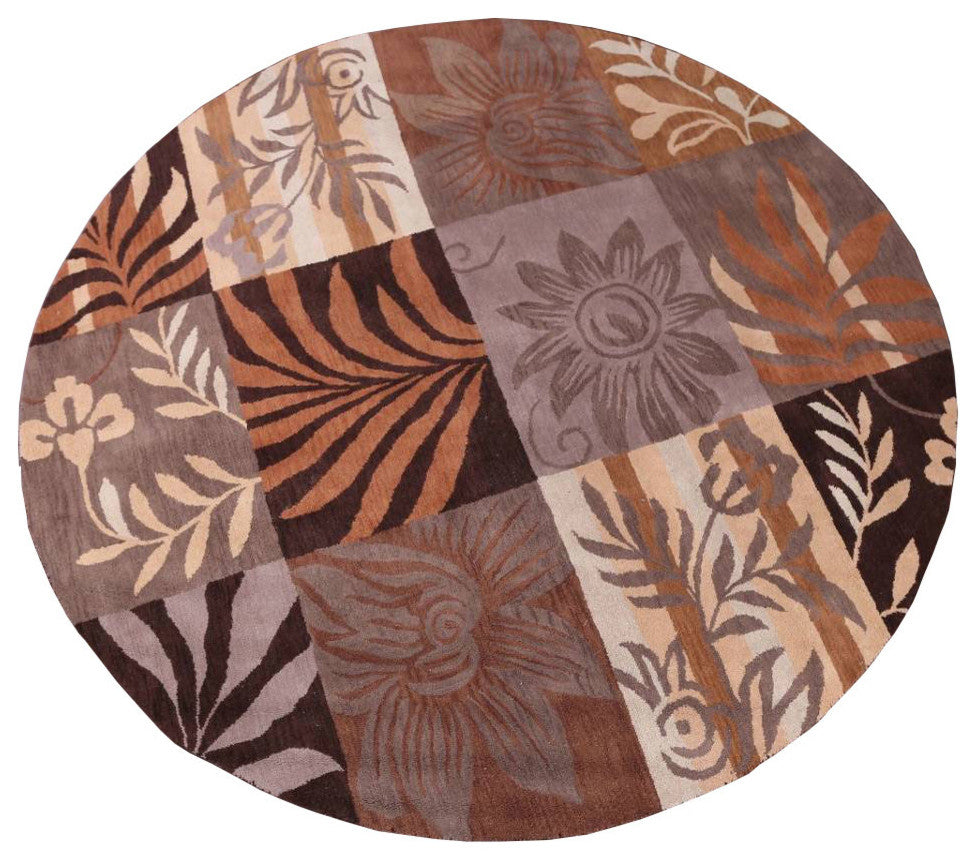 Patchwork Hand-tufted Agra Oushak Oriental Area Rug, Round 10'