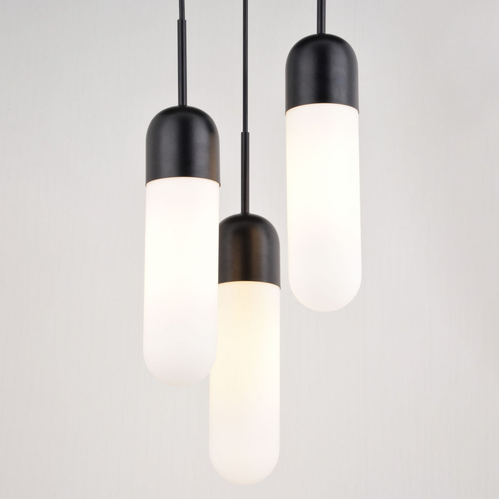 Thalia 3-Light Contemporary Pendant Light White Pill Glass, Matte Black