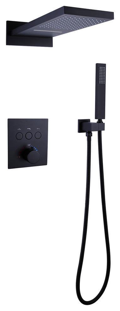 Luxury Thermostatic Shower System with Rough-in Valve & Waterfall Showerhead, Ma