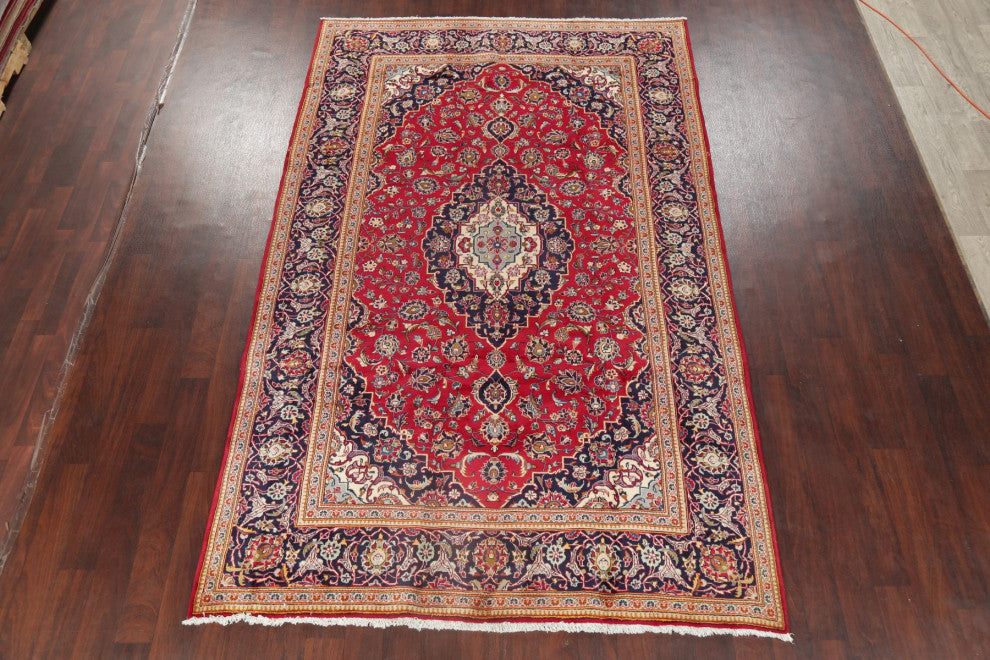 Consigned, Traditional Kashan Oriental Hand-Knotted Persian Area Rug, Red, 7x10