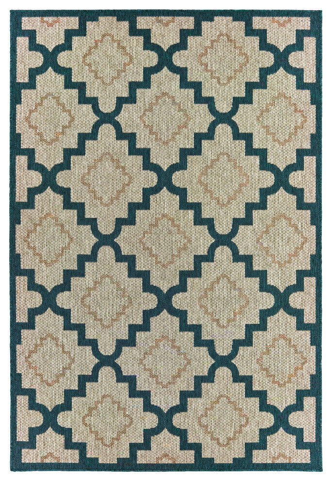 Oriental Weavers Latitude Grey/ Blue Geometric Indoor/Outdoor Rug 3'3"X5'