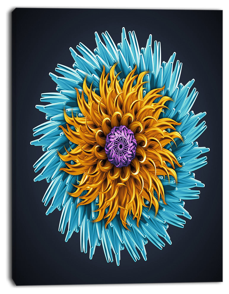 Yellow Blue Abstract 3D Flower, Flowers Canvas Wall Artwork, 12"x20"