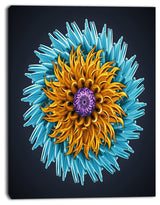Yellow Blue Abstract 3D Flower, Flowers Canvas Wall Artwork, 12"x20"
