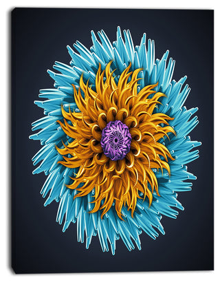 Yellow Blue Abstract 3D Flower, Flowers Canvas Wall Artwork, 12"x20"