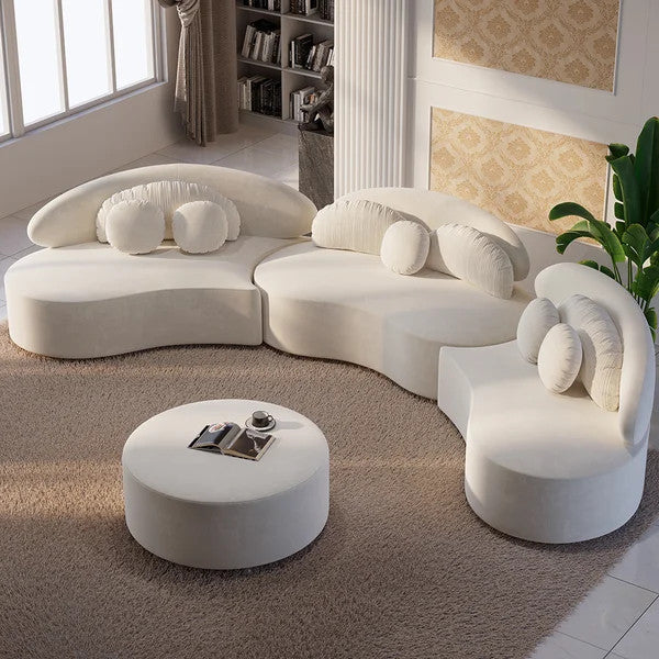 Modern 7-Seat Sofa Curved Sectional Modular Velvet Upholstered & Ottoman