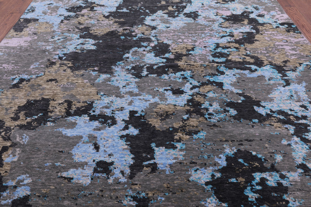 9' 6" X 11' 8" Abstract Hand Knotted Wool and Silk Rug Q9158